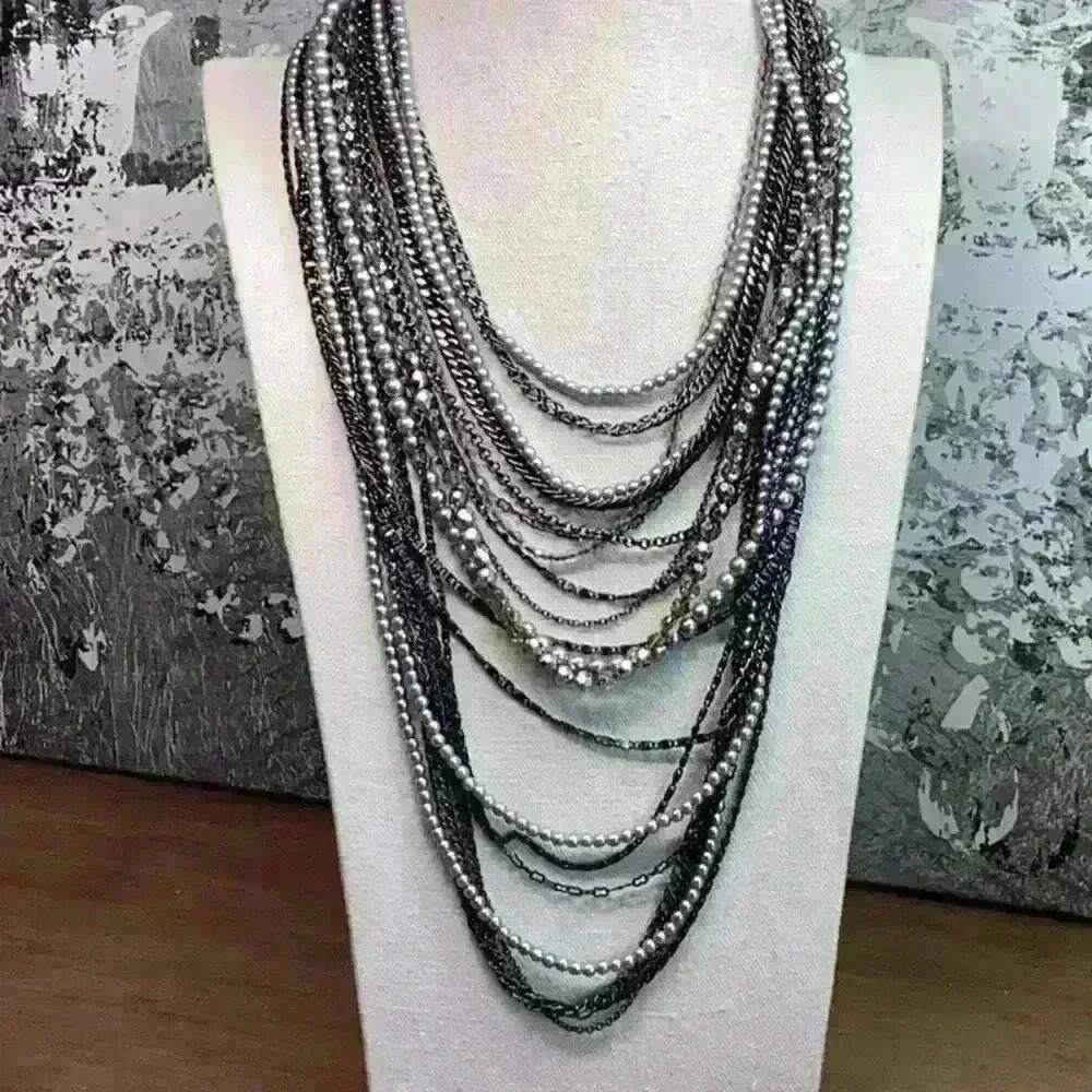 Black and Grey AB Aurora Borealis Beaded and Chain Necklace